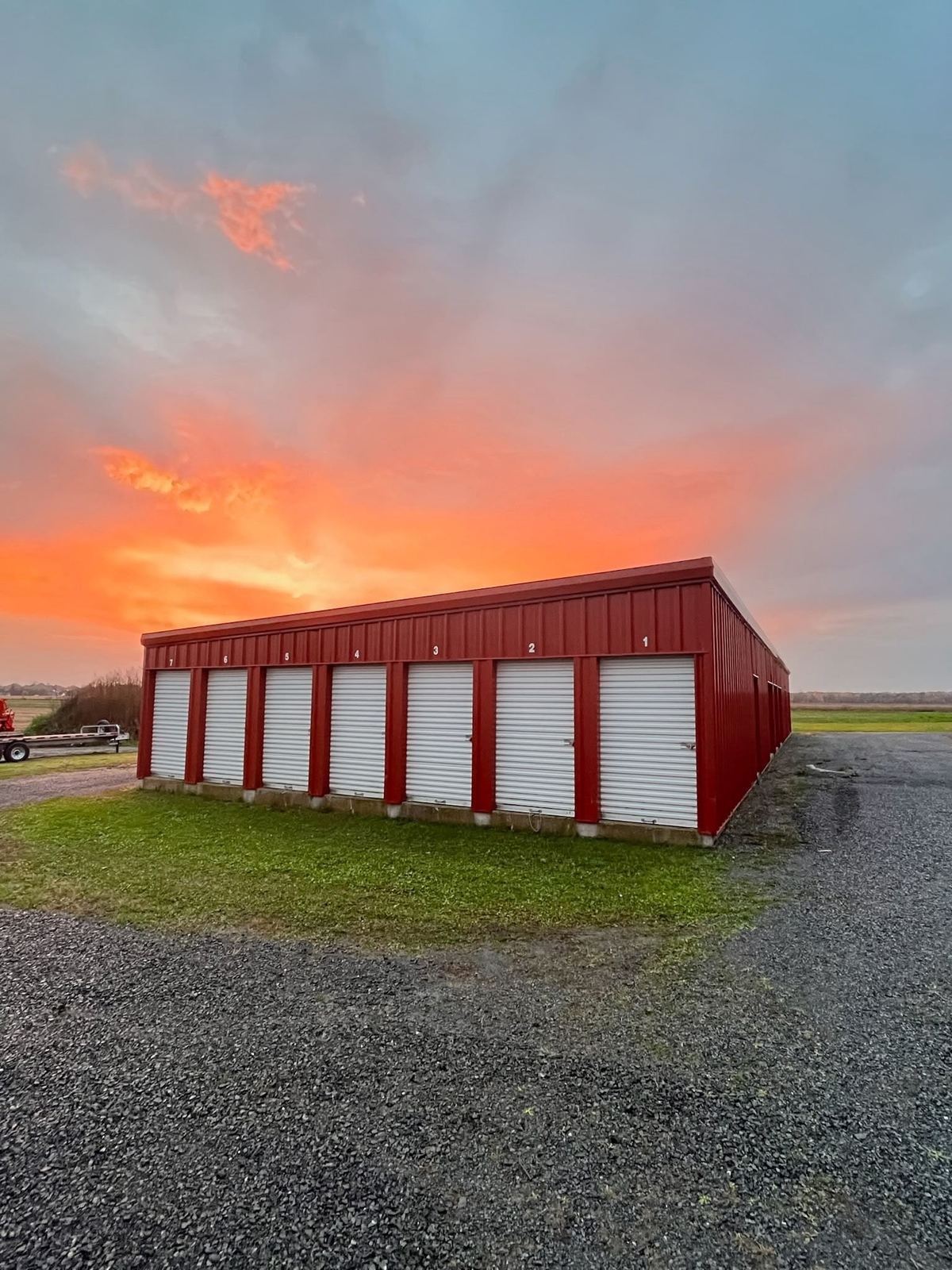 The Osgoode Storage facility at sunset, with secure space for RVs and motorhomes.